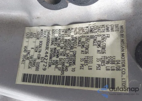 2008 Nissan Frontier Se from USA, damaged, VIN 1N6AD06UX8C442729